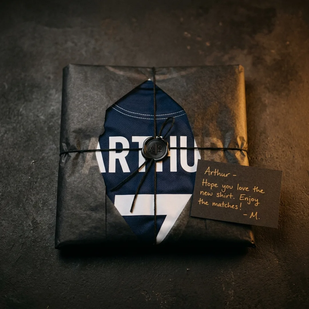 Custom football shirt wrapped as a gift with tissue paper